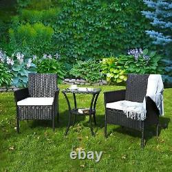 Rattan Garden Furniture 3pc Bistro Set Table & Chairs Patio Outdoor Grey / Black