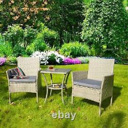 Rattan Garden Furniture 3pc Bistro Set Table & Chairs Patio Outdoor Grey / Black