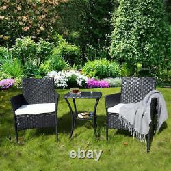 Rattan Garden Furniture 3pc Bistro Set Table & Chairs Patio Outdoor Grey / Black