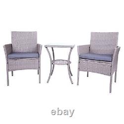 Rattan Garden Furniture 3pc Bistro Set Table & Chairs Patio Outdoor Grey / Black