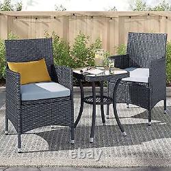 Rattan Garden Furniture 3pc Bistro Set Table & Chairs Patio Outdoor Grey / Black