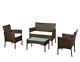 Rattan Garden Furniture 4 Piece Brown Set Outdoor Patio Sofa Chairs Table Lounge