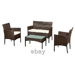 Rattan Garden Furniture 4 Piece Brown Set Outdoor Patio Sofa Chairs Table Lounge