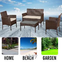 Rattan Garden Furniture 4 Piece Brown Set Outdoor Patio Sofa Chairs Table Lounge