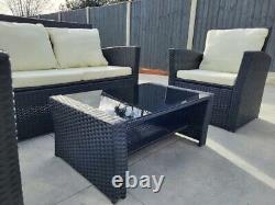 Rattan Garden Furniture 4 Piece Chairs Coffee Table Cushions Set Outdoor Patio