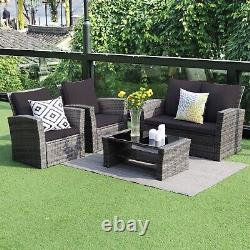 Rattan Garden Furniture 4 Piece Chairs Coffee Table Cushions Set Outdoor Patios
