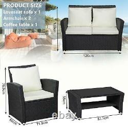 Rattan Garden Furniture 4 Piece Patio Set Table Chairs, Double Sofa, MIX Black Uk