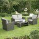 Rattan Garden Furniture 4 Piece Patio Set Table Chairs Grey Black And Brown