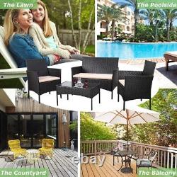 Rattan Garden Furniture 4 Piece Set Outdoor Patio Sofa Table Chairs Rain Covers