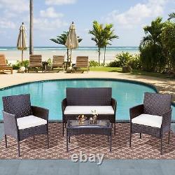 Rattan Garden Furniture 4 Piece Set Outdoor Patio Sofa Table Chairs Rain Covers