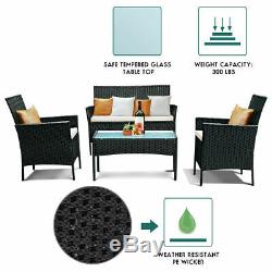 Rattan Garden Furniture 4 Piece Set Table and Chairs Sofa Outdoor Set Yard Black