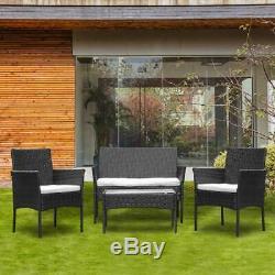 Rattan Garden Furniture 4 Piece Set Table and Chairs Sofa Outdoor Set Yard Black
