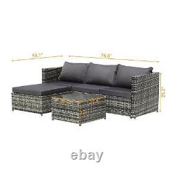 Rattan Garden Furniture 4-Seat Corner Lounge Sofa Table Outdoor Patio Mix Grey