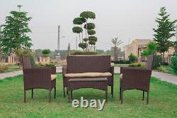 Rattan Garden Furniture 4PC Brown Sofa Set Chair Outdoor Patio with Coffee Table