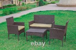 Rattan Garden Furniture 4PC Brown Sofa Set Chair Outdoor Patio with Coffee Table