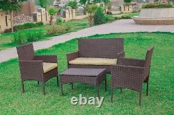 Rattan Garden Furniture 4PC Brown Sofa Set Chair Outdoor Patio with Coffee Table