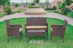 Rattan Garden Furniture 4PC Brown Sofa Set Chair Outdoor Patio with Coffee Table