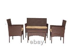 Rattan Garden Furniture 4PC Brown Sofa Set Chair Outdoor Patio with Coffee Table