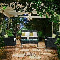 Rattan Garden Furniture 4Pc Set Conservatory Patio Outdoor Table Chairs Black UK