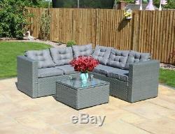 Rattan Garden Furniture 5 Seater Corner Sofa Set Patio Grey with Rain Cover