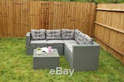 Rattan Garden Furniture 5 Seater Corner Sofa Set Patio Grey with Rain Cover