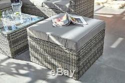 Rattan Garden Furniture 6 Seater Corner Sofa Patio Set Grey coffee table +cover