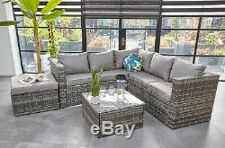 Rattan Garden Furniture 6 Seater Corner Sofa Patio Set Grey coffee table +cover