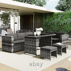 Rattan Garden Furniture 7 Seater Corner Sofa Outdoor Dining Table and Chairs Set