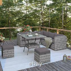 Rattan Garden Furniture 7 Seater Corner Sofa with Stool Dining Table Outdoor Set