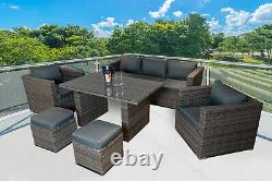 Rattan Garden Furniture 7 seater Set, Grey Sofa Rectangle Dining Table Armchairs