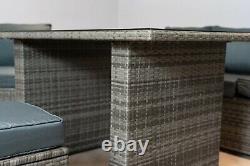 Rattan Garden Furniture 7 seater Set, Grey Sofa Rectangle Dining Table Armchairs