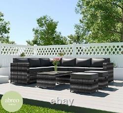 Rattan Garden Furniture 8 Seater Corner Coffee Table Set 2 Stools Ottomans