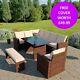 Rattan Garden Furniture 9 Seater Corner Dining Set Armchair & Bench Free Cover