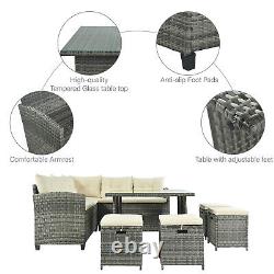 Rattan Garden Furniture 9-Seater Corner Sofa Patio Dining Set Table & Armchair