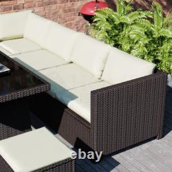 Rattan Garden Furniture 9 Seater Corner Sofa Stool Dining Table Outdoor Set