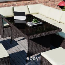 Rattan Garden Furniture 9 Seater Corner Sofa Stool Dining Table Outdoor Set