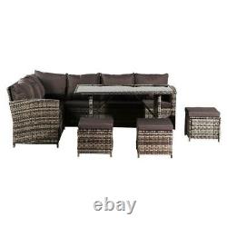 Rattan Garden Furniture 9 Seater Sofa Set Dining Table Stools MIX Grey Uk