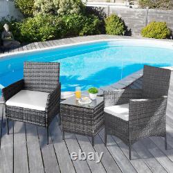 Rattan Garden Furniture Bistro 2 Seater Outdoor Patio Coffee Table Armchairs Set