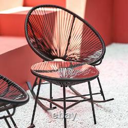 Rattan Garden Furniture Bistro Set 2 Rocking Acapulco Chairs & Tea Table Black