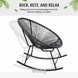 Rattan Garden Furniture Bistro Set 2 Rocking Acapulco Chairs & Tea Table Black