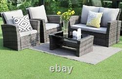 Rattan Garden Furniture Conservatory Sofa Set 4 Seat Armchair Table FREE COVER