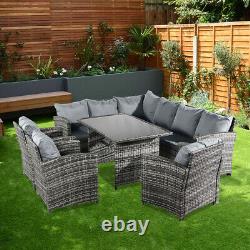 Rattan Garden Furniture Conservatory Sofa Set 9-Seat Armchair Table FREE COVER