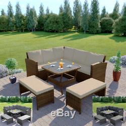 Rattan Garden Furniture Corner Dining Table Sofa Patio Bench Set Grey Brown