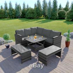 Rattan Garden Furniture Corner Dining Table Sofa Patio Bench Set Grey Brown