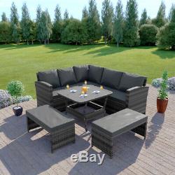 Rattan Garden Furniture Corner Dining Table Sofa Patio Bench Set Grey Brown