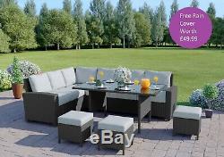 Rattan Garden Furniture Corner Set Dining Table Mix Grey 9 10 Seater FREE COVER