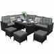 Rattan Garden Furniture Corner Sofa Dining Set Table Outdoor 9 Seat Black A5470