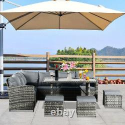 Rattan Garden Furniture Corner Sofa Dining Set Table Outdoor Patio 9 Seat Covers
