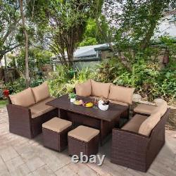 Rattan Garden Furniture Corner Sofa Dining Set Table Stools Outdoor Patio 9 Seat