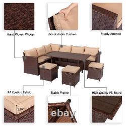 Rattan Garden Furniture Corner Sofa Dining Set Table Stools Outdoor Patio 9 Seat